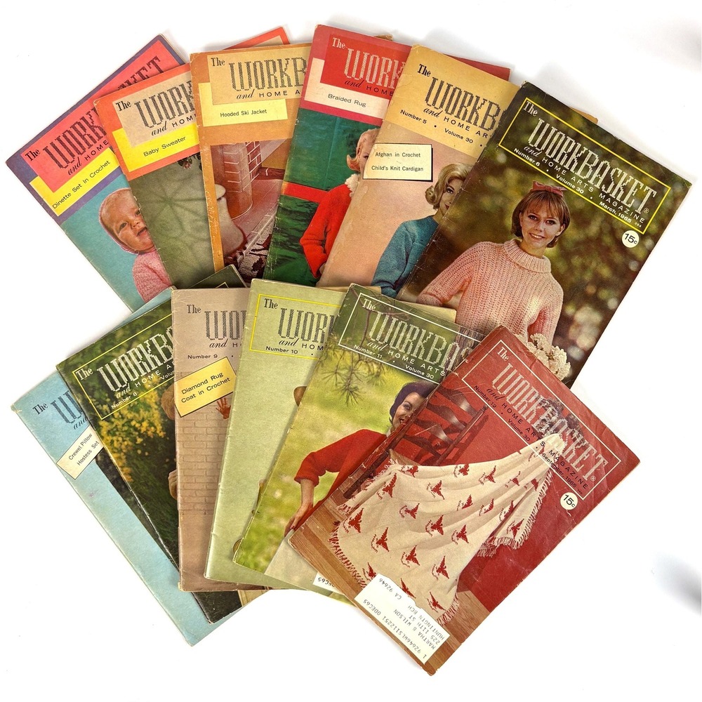 1965 The Workbasket Magazine Vol 30 Lot of 12 Vintage Crochet Knitting Patterns